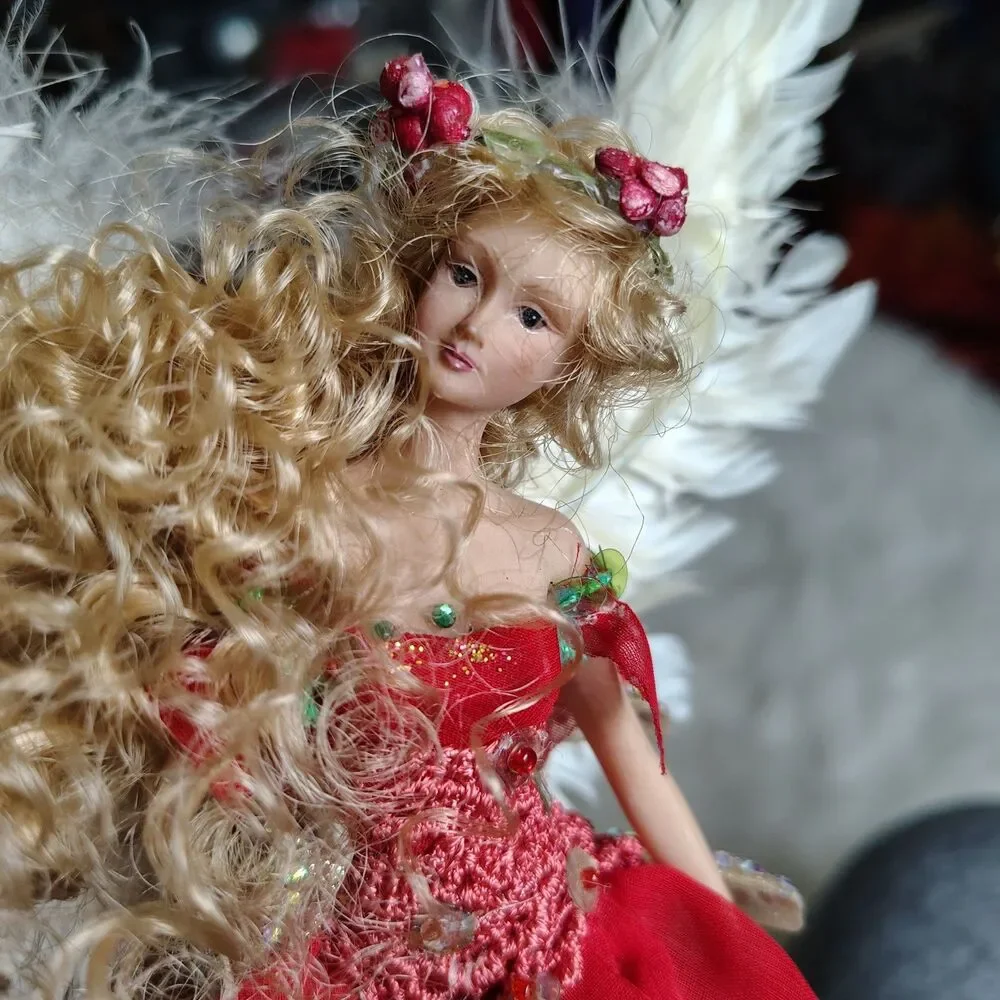 Fairycore Beaded Chime Ornament Wings Red